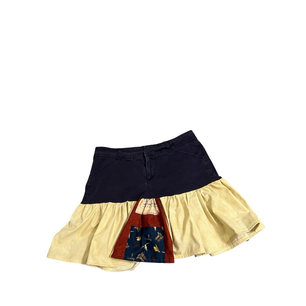 Upcycled Lee Patchwork Mini Skirt Navy & Cream Western Print | Size Medium‎